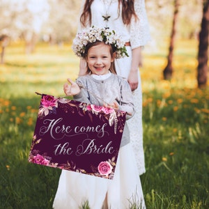 Wedding Sign &quot;Here Comes the Bride&quot; Boho, Floral, Rustic, Bohemian, Instant Download! **Printable Item**