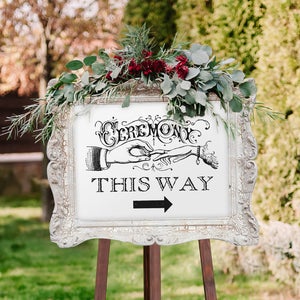 Vintage Wedding Ceremony Sign with Arrow, "Ceremony This Way" (Printable)