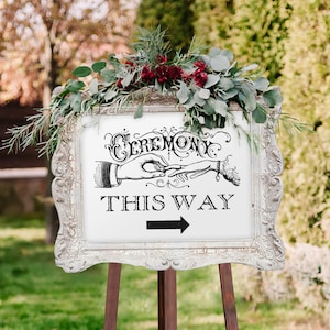 Vintage Wedding Ceremony Sign with Arrow, "Ceremony This Way" (Printable)