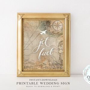 Printable &quot;Jet Fuel&quot; Drink Station Wedding Sign, Vintage Map Travel Theme, Instant-Download!