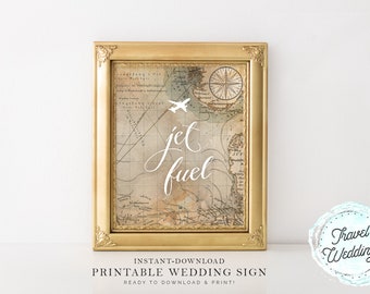 Printable "Jet Fuel" Drink Station Wedding Sign, Vintage Map Travel Theme, Instant-Download!