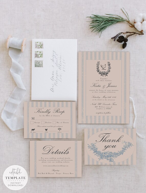 French Country Wedding Invitation Suite Editable Template Etsy