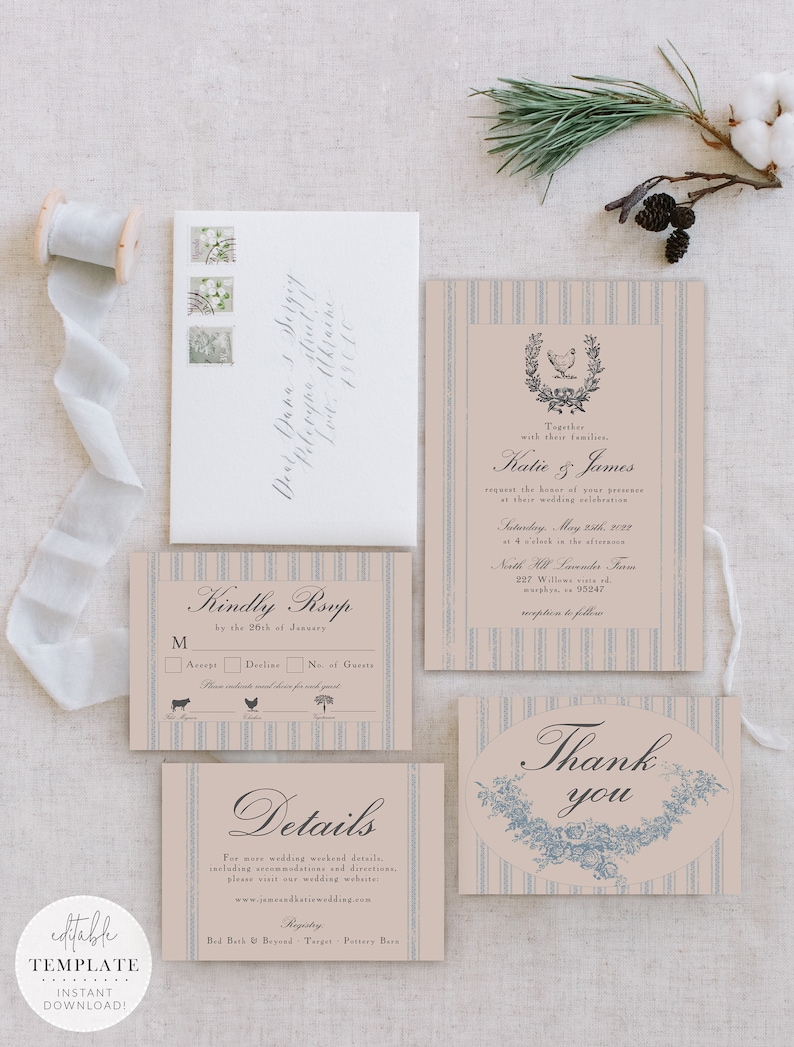 French Country Wedding Invitation Suite Editable Template Etsy
