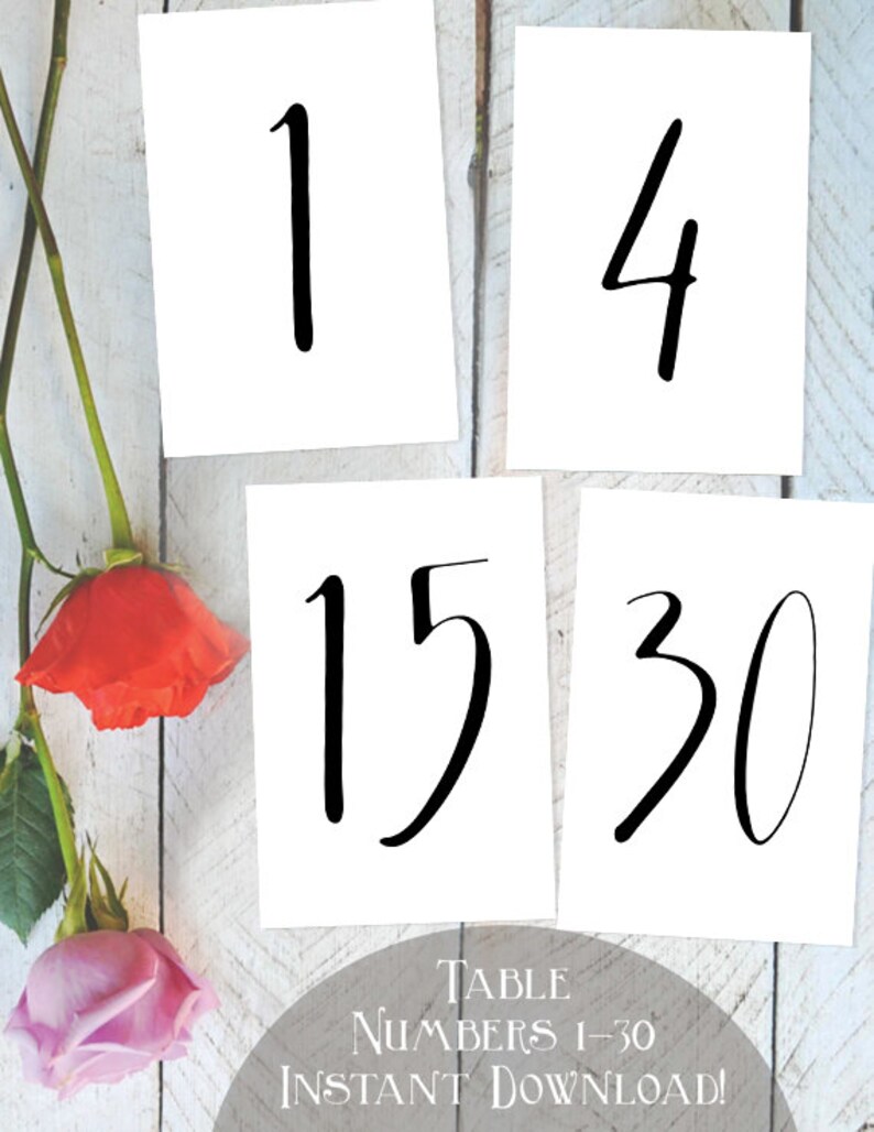 Table Numbers 1-30, Instant Download Each table number measures 4x6 inches. Printable Item image 2