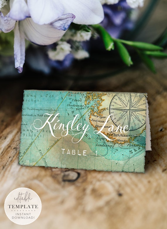 Travel Theme Tented Place Cards, Printable, Editable Template, Instant Download!