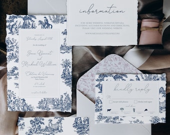 Elegant French Toile Wedding Invitation Suite, Printable, Editable Template, Instant Download!