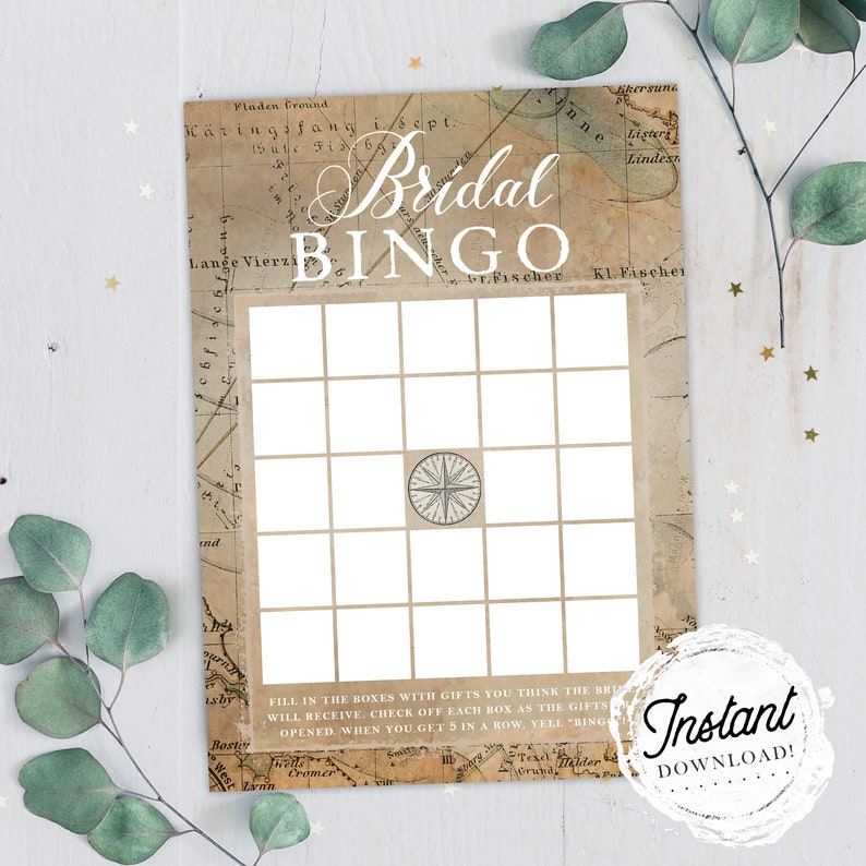 Instant Download! Bridal Shower Game Bridal Bingo Printable Wedding Shower Game Vintage Map Travel Theme