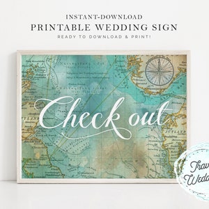 Printable "Check Out" Wedding Sign, Party Sign, Home Decor, Map Travel Theme, Instant-Download!