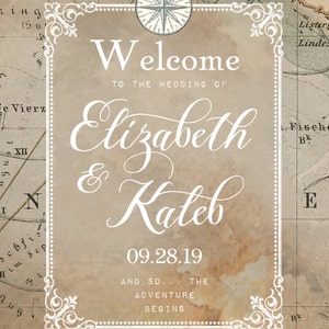 Vintage Travel Wedding Welcome Sign, Editable Template, Printable, Instant Download image 3