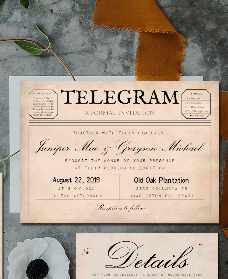 Telegram Wedding Invitation Suite printable Telegram - Etsy UK