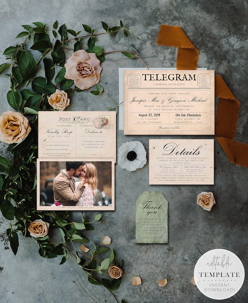 Telegram Wedding Invitation Suite printable Telegram - Etsy