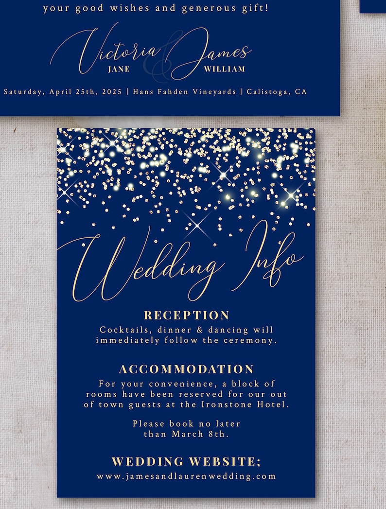 Printable Editable Template Elegant Instant Download! Navy and Gold Wedding Invitation Suite