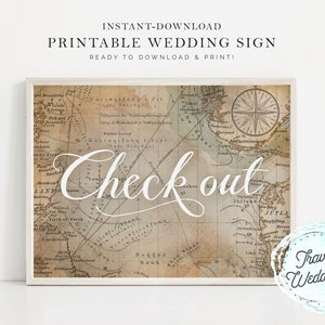 Printable "Check Out" Wedding Sign, Party Sign, Home Decor, Map Travel Theme, Instant-Download!