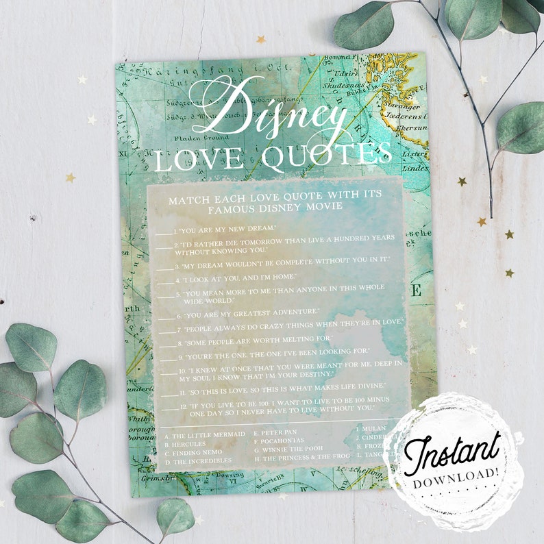 Bridal Shower Game Disney Love Quotes Green Map Etsy