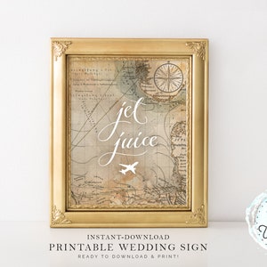 Printable &quot;Jet Juice&quot; Drink Station Wedding Sign, Vintage Map Travel Theme, Instant-Download!