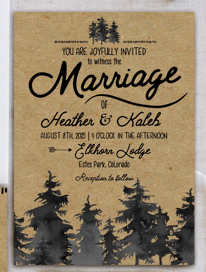 Rustic Forest Wedding Invitation Suite, Rustic, Pine Trees, Nature Wedding, Printable, Editable Template, Instant Download image 2