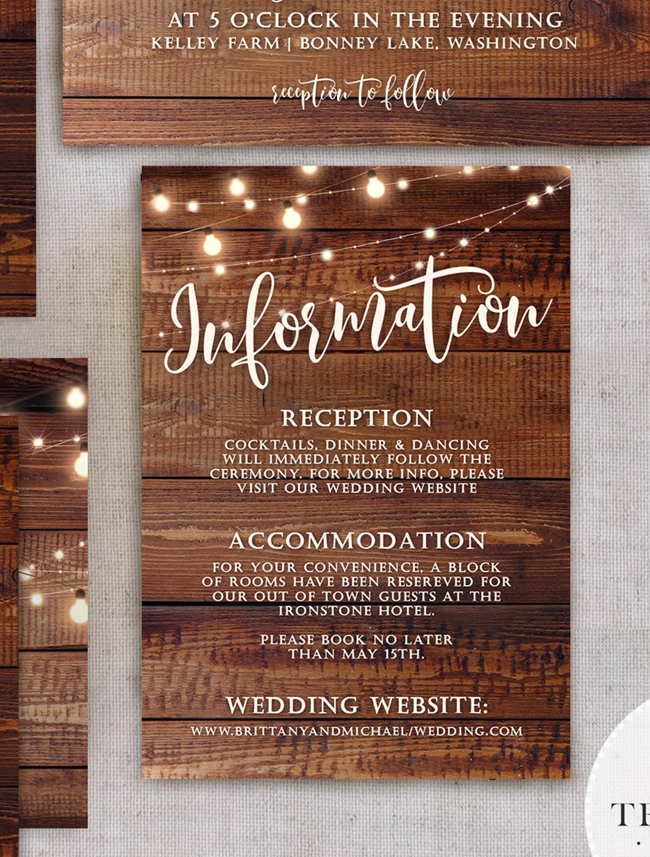 Rustic Wood String Lights Wedding Invitation Suite Printable Etsy
