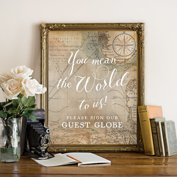 Guestbook Guest Globe Sign "You Mean the WORLD to us!", "Please Sign Our Guest Globe", Travel Theme, Printable, Instant-Download!
