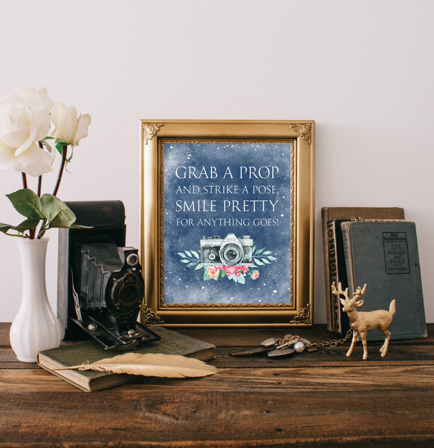 Grab A Prop And Strike A Pose Smile Pretty For Anything Goes Wedding Photo Booth Sign Winter Boho Instant Download Printable