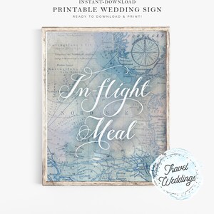 Printable &quot;In-Flight Meal&quot; Wedding Food Table Sign, Party Sign, Map Travel Theme, Instant-Download!