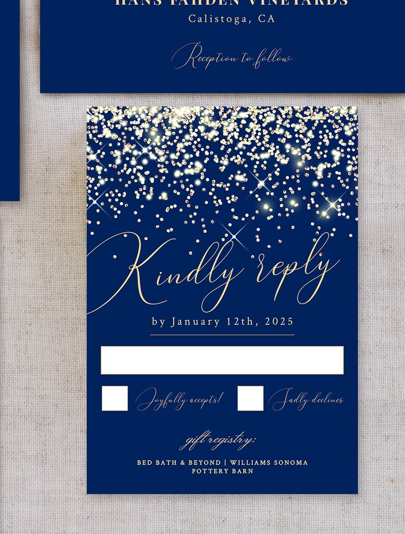 Printable Editable Template Elegant Instant Download! Navy and Gold Wedding Invitation Suite