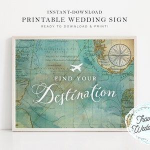Printable "Find Your Destination" Seating Chart Wedding Sign, Map Travel Theme, Instant-Download!