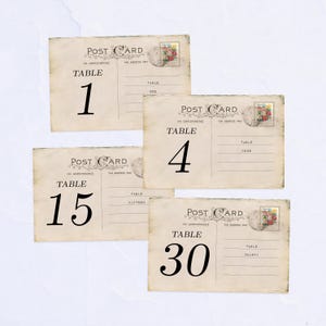 Table Numbers 1-30, Vintage Postcard Design, 4x6 inches (Printable)