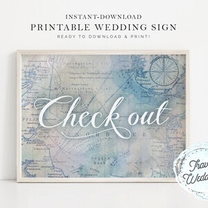 Printable "Check Out" Wedding Sign, Party Sign, Map Travel Theme, Instant-Download!