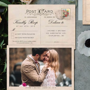Telegram! Wedding Invitation Suite (Printable), Telegram Invitation, Post Card RSVP, Luggage Tag Thank You, Details Card *Editable Template* bild 4