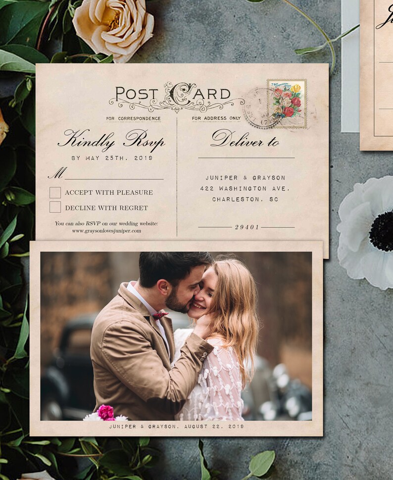 Telegram! Wedding Invitation Suite (Printable), Telegram Invitation, Post Card RSVP, Luggage Tag Thank You, Details Card *Editable Template* bild 4