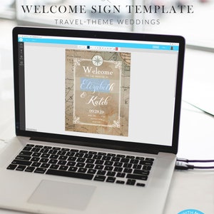Vintage Travel Wedding Welcome Sign, Editable Template, Printable, Instant Download image 4