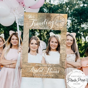 Bridal Shower Photo Prop Frame, Vintage Map Travel, 24x36 inches, Printable, Editable Template, Instant Download!