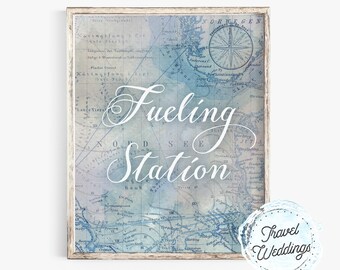 Printable "Fueling Station" Wedding or Party Drinks Table Sign, Map Travel Theme, Instant-Download!