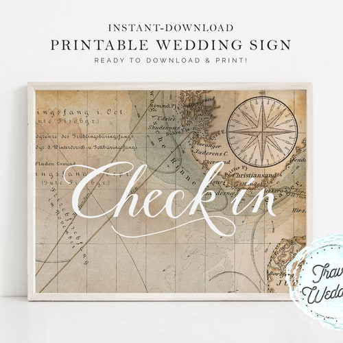 Printable check In Wedding Sign Vintage Map - Etsy