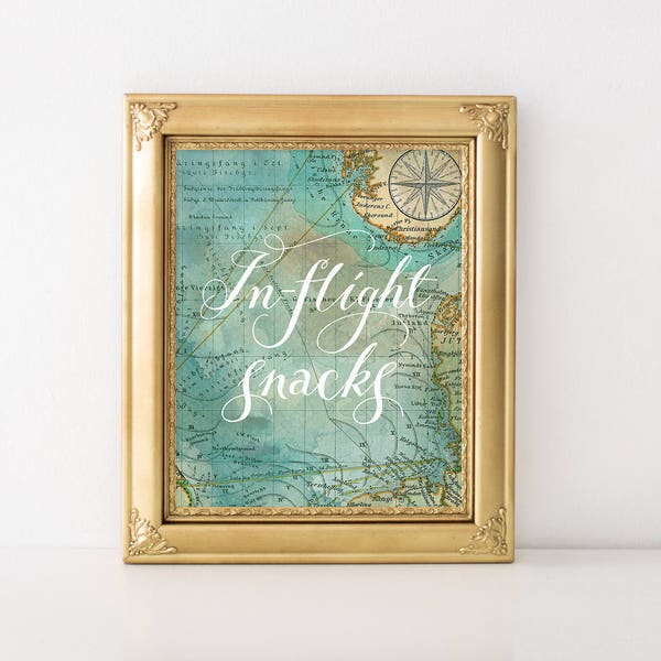 Printable "In-Flight Snacks" Travel Wedding Sign, Travel Theme Weddings, 8x10 inches, Instant Download!