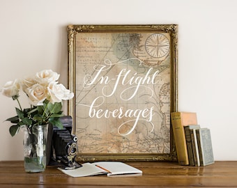 Printable "In-Flight Beverages" Wedding Sign, Vintage Travel-Themed Wedding Decor, Instant Download!