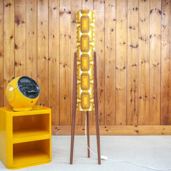 Retro Tall Rocket Lamp with Vintage 70s Geometric Fabric