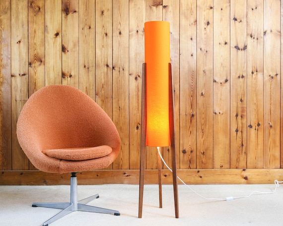 Orange Rocket Floor Lamp Teak Legs Etsy UK