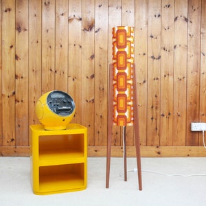 Retro Orange Rocket Lamp with Vintage 70s Geometric Fabric