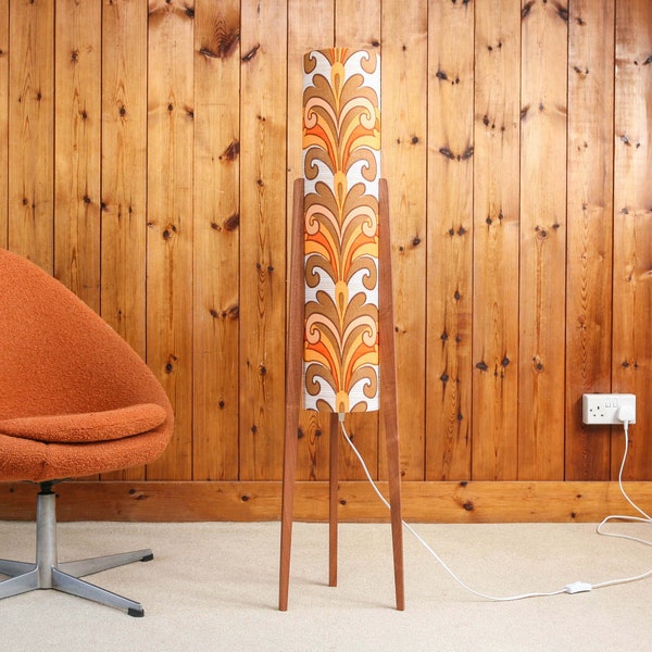 Retro Rocket Lamp with Orange Vintage 60s Fabric