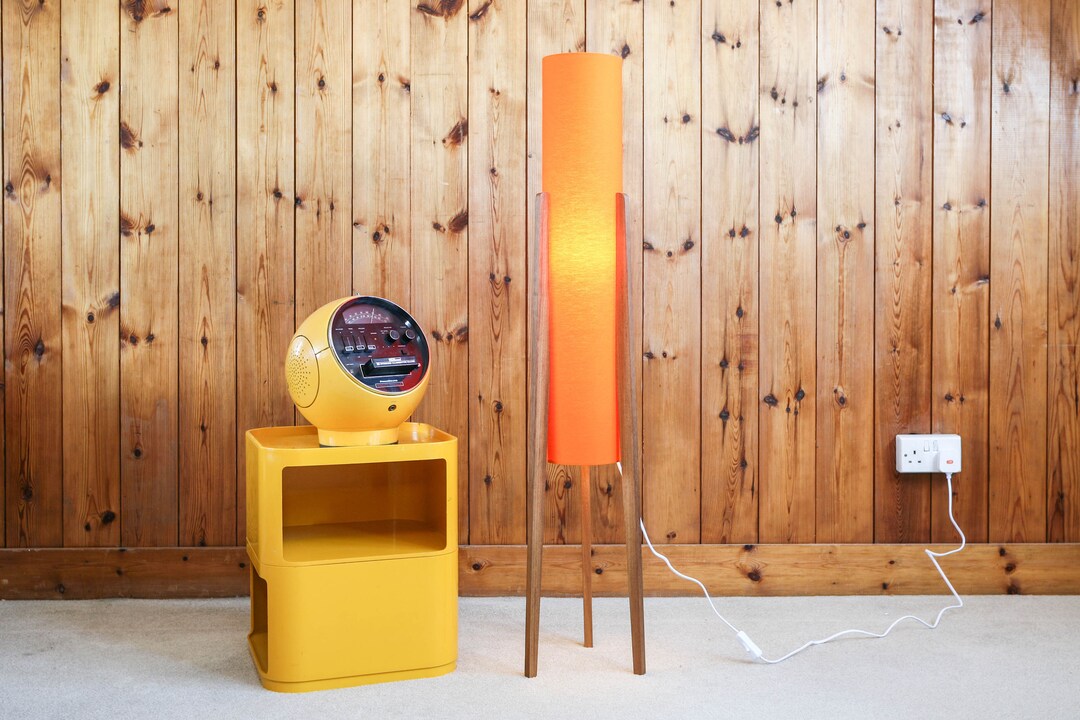 Tall Retro Orange Rocket Floor Lamp 125cm Teak Legs Etsy Israel