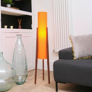Tall Retro Orange Rocket Floor Lamp - Mahogany Legs