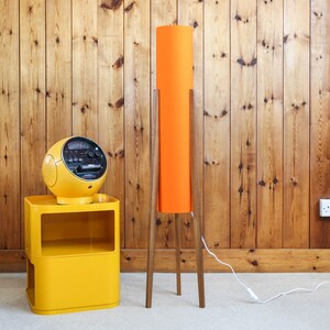 Tall Retro Orange Rocket Floor Lamp - Teak Legs