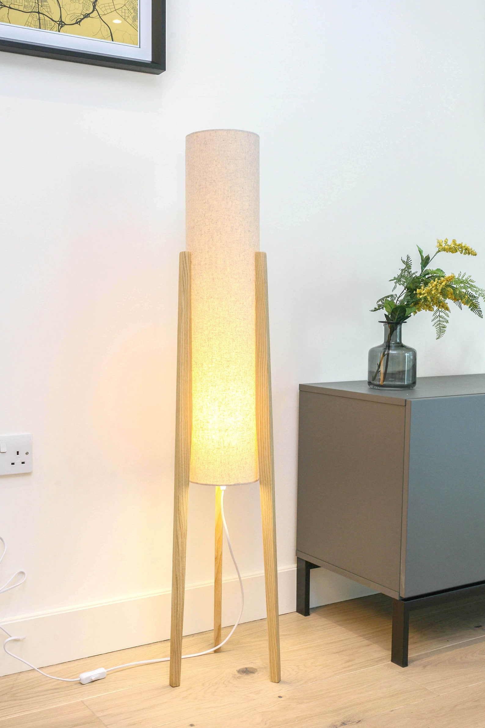 Oak Rocket Floor Lamp Natural Linen 60s Scandi Danish Etsy UK