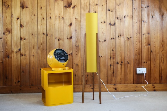Tall Retro Mustard Rocket Floor Lamp Teak Legs Etsy UK
