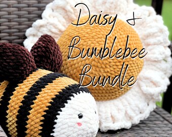 Virkad kudde med humla och solrosk - Amigurumi-mönster (PDF-mönster)