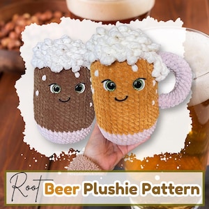 Crochet Root Beer Mug Pattern, Draft Beer Mug Plushie, Root beer float, Root Beer Mug Amigurumi, Crochet Drinks, Saint Patrick Pattern