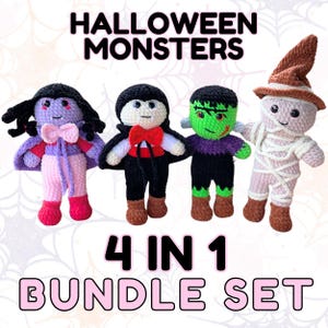 Crochet Halloween Monster Patterns: Mummy, Frankenstein, Vampire (PDF Download)