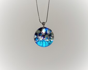 Blue Bubbles and Waves 2 Round Necklace