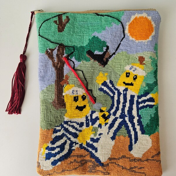 Vintage Bananas in Pajamas wool tapestry clutch  pouch bag